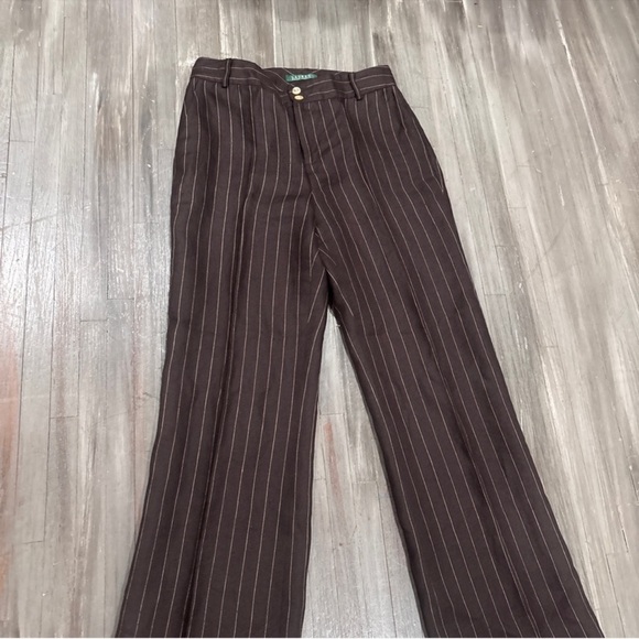 Lauren Ralph Lauren Women's Brown Pinstripe Pants - Picture 2 of 5
